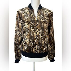 Alison Taylor Vintage 100% Silk cheetah leopard print bomber jacket Size S